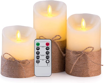 Real Wax Hemprope LED Candle Set - Ø3"xH4"5"6"