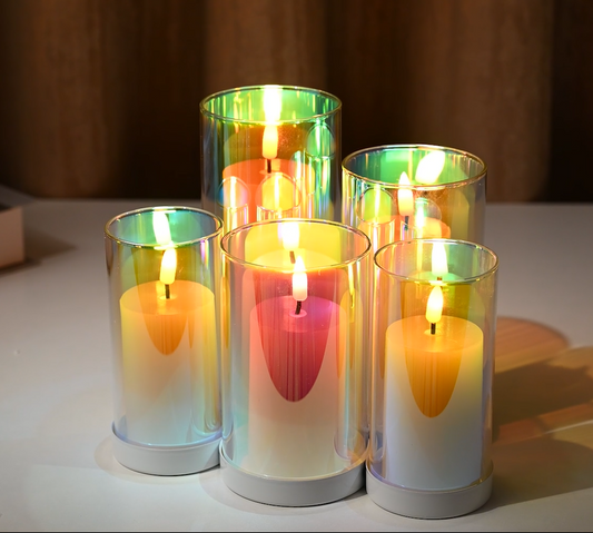 Real Wax With Rainbow Effect Glass Shell LED Candles Set Of 5