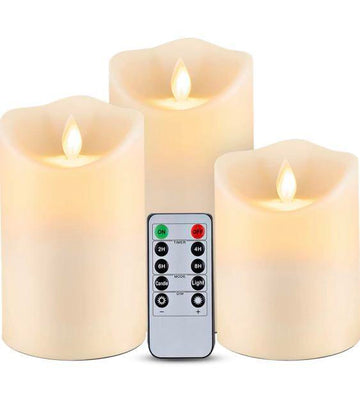 Frosted Plastic Waterproof Ivory LED Candle Set 3- Ø3"xH4"5"6"