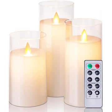 Acrylic Glass White LED Candle Set - Ø3"xH4"5"6"