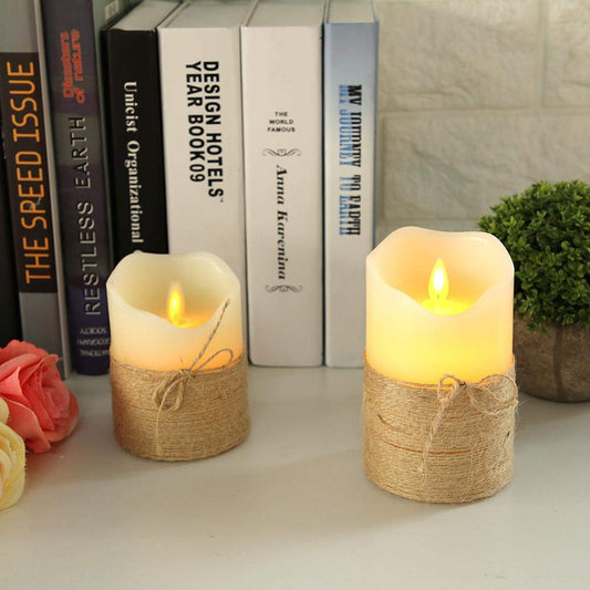 Real Wax Hemprope LED Candle Set - Ø3"xH4"5"6"