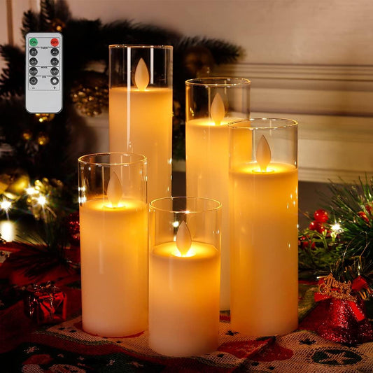 Acrylic Glass WhiteLED Candle Set - Ø2.3"xH5.5"6.5"7.5"