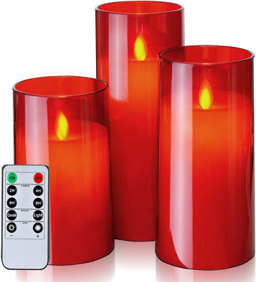 Acrylic Glass Red LED Candle Set - Ø3"xH4"5"6"