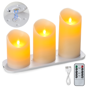 Rechargeable Batteries Real Wax Ivory LED Candle Set - Ø3"xH4"5"6"