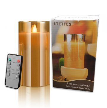 Amber Glass Gold LED Single Candle - Ø3"xH6"