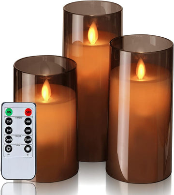 Acrylic Glass Grey LED Candle Set - Ø3"xH4"5"6"