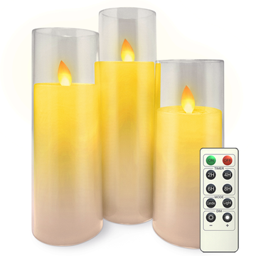 Acrylic Glass WhiteLED Candle Set - Ø2.3"xH5.5"6.5"7.5"