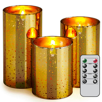 Real Wax Mercury Gold Glass LED Candle Set - Ø3"xH4"5"6"