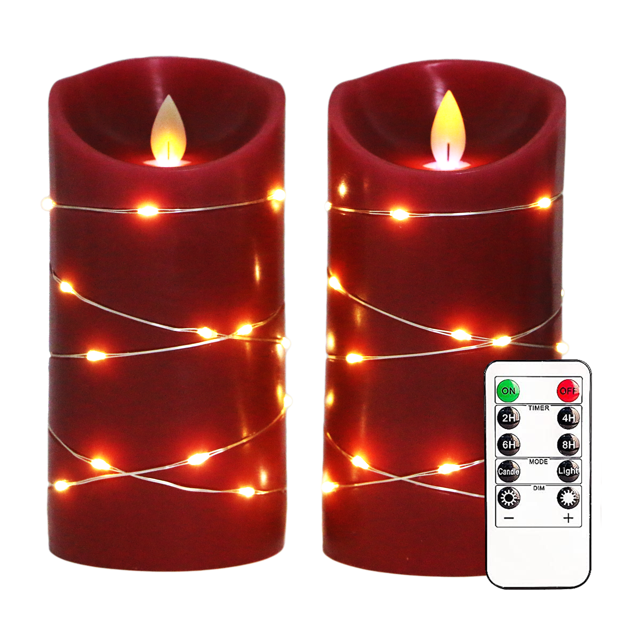 Embedded String Light Real Wax LED Pair Of Candles- Ø3"xH6"