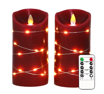 Embedded String Light Real Wax LED Pair Of Candles- Ø3"xH6"