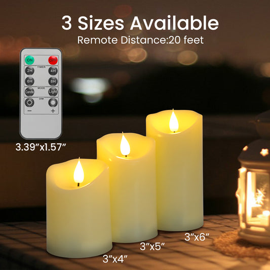 Rechargeable Batteries Waterproof Ivory LED Candle Set - Ø3"xH4"5"6"